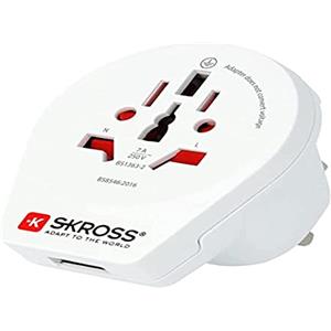 SKROSS | 1.500267 | World to UK USB | Adattatore da Viaggio con 1 Presa USB, Spina Inglese e Presa Universale - Tensione e Potenza 100V - 700W / 250V - 1750W - Protezione Anti Scossa