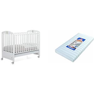 Foppapedretti Birbante Lettino con Sponda a Scomparsa, ‎131 x 73 x 108 cm, 19 Kg, Bianco & poliuretano, Climatic Materasso 124 x 63 x 12 cm, Bianco