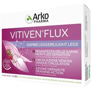 Arkopharma Vitiven Flux - Integratore Alimentare per la Circolazione Venosa con Piante e Vitamina B2, 30 Capsule