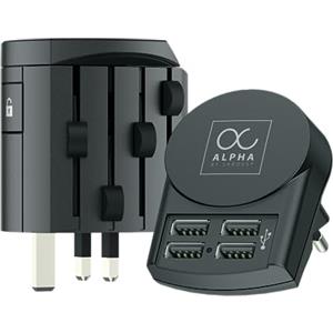 SKROSS - Alpha by SKROSS + 4 USB - Adattatore Universale da Viaggio dal Mondo Verso il Mondo - Voltaggio e Potenza: 100V-1000W/250V-2500W - 10A per Laptop ed Asciugacapelli + 4 USB (24W - 4,8A)