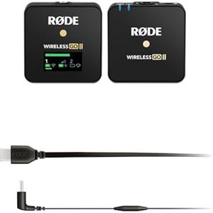 RØDE Wireless GO II Sistema microfonico wireless a canale singolo + cavo SC16 da USB-C a USB-C (300 mm - compatibile con Android e Mac) per riprese, interviste e creazione di contenuti