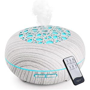 WD&CD Diffusore di Oli Essenziali, 550ML Ultrasuoni Umidificatore Diffusore di Aroma Spegnimento Automatico / 7 Luci Colorate / 3 Impostazione Timer/Silenzioso - Venatura del Legno Bianco