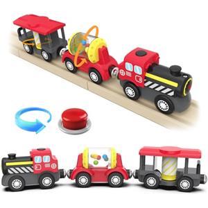 DxxD Treno a Vapore a Batteria, Treno Elettrico per Bambini (Connessione Magnetica), Trenino Legno Giocattolo Bambini Compatibile con Thomas, Brio, Giocattolo Regali per Ragazze Ragazzi 3+ Anni
