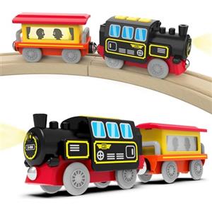 DxxD Trenino Elettrico per Bambini, Locomotiva ad Azione a Batteria con Suono e luce, Trenino Legno Giocattolo Bambino, Treno compatibile con Thomas Brio, Giocattolo Regali per Ragazze Ragazzi 3+ Anni