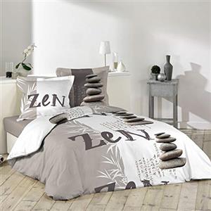 Douceur d'Intérieur 1641550 - Set biancheria da letto Zen Pebble con 2 federe, in cotone, multicolore, 240 x 220 cm