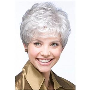 YXSHZ Parrucca da donna con capelli corti e ricci, per donne anziane, resistente al calore, a strati corti, colore grigio