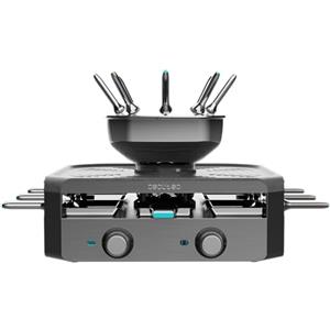 Cecotec Macchina per Raclette e Fonduta Cheese Fusion. 1700 W, 8 Persone, Acciaio Inossidabile, Tempo e Temperatura Regolabili e Manici Resistenti al Calore, Include 8 Padelle e 8 Forchette, 2500 ml