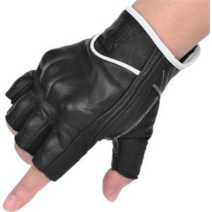 Harssidanzar Guanti da moto da uomo in pelle di capra GM037EU, Nero/Bianco, taglia L