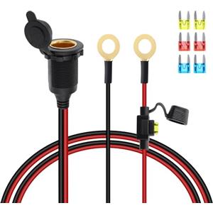 GELRHONR Adattatore accendisigari a cablaggio terminale O-Ring, 12 V-24 V 8 mm terminale con occhiello a presa accendisigari femmina, cavo di prolunga con fusibile da 20 A, per pompa d'aria inverter
