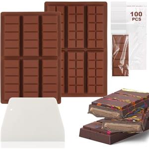 TCRZHHRX 2 Pezzi Stampo Tavoletta Cioccolato, Stampo Barretta Cioccolato, Stampo per Tavoletta di Cioccolato con Spatola e Sacchetto per I Cioccolatini Fatti in Casa