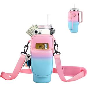 GmwyCzV Porta Bottiglia d'Acqua per Stanley Cup da 40 oz, Borsa Stanley Cup con Tracolla e Tasca per Telefono, Multifunzionale Borsa Porta Bottiglia d'Acqua per Stanley, Stanley Cup Accessorio (Rosa)