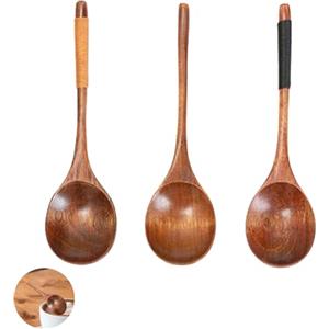 YANJIY Set Di 3 Cucchiai Di Legno Piccoli, Cucchiai Da Caffè Mescolare In Legno, Creativo Cucchiaio Da Zuppa Giapponese, Cucchiaio Da Cucina per Marmellata, Miele, Polvere, Tè (Linea Marrone, Linea Nera)