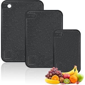BOCHION Taglieri di Plastica per la Cucina, Set di 3 Taglieri Antiscivolo Senza BPA, Taglieri per la Colazione con Spremiaglio e Scanalatura per Succo Antiscivolo, per Carne, Verdura, Frutta (Nero)