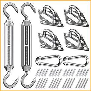 Yeahbo Kit Fissaggio Vela Ombreggiante, Kit Fissaggio Tende a Vela, Kit per Vela Ombreggiante, 24 Pezzi Kit di Montaggio e Fissaggio in Acciaio Inox per Tende a Vela Quadrate/Rettangolari