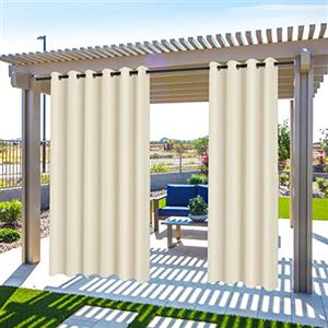 MINGPINHUIUS Tenda per Esterni Impermeabile, Oscurante Tende, Tende da Sole per Esterno Protezione dai Raggi UV, Tende impermeabili con Anelli per Giardino Cortile Balcone Gazebo (Beige, 2 pezzi/ 132 X 213 CM)