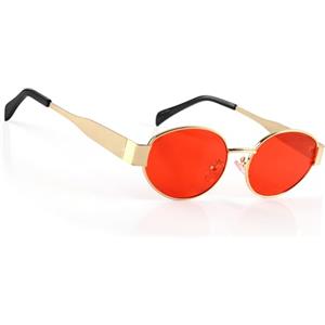 MEGAVOW Retrò Occhiali da Sole Ovali, Vintage Occhiali da Sole da Donna Uomo, Classici Moda Hippie Occhiali Steampunk Protezione UV400 Montatura Metallo