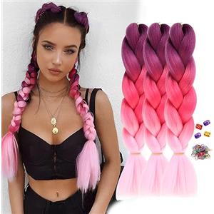 BouGPeng Treccine Extension per Treccine Africane 3Pezzi 24inch Ombre Jumbo Treccia Capelli Fibra treccia 100 g/pacco Kanekalon Treccia Capelli per Crochet Twist Intrecciare(Viola & Rosso & Rosa)