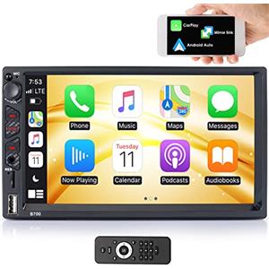 iFreGo Autoradio con Apple CarPlay e Android Auto, Radio 7 pollici 2 Din con Bluetooth, FM, Radiocomando al Volante, Mirror Link USB/Aux, ricarica rapida, telecamera per retromarcia, 7 luci colorate