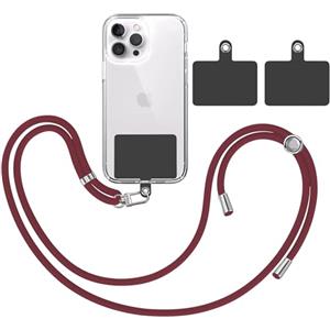 TBOC Cordino Catenella Laccio Strap Porta Cover [Bordeaux] + 2 Toppe di Fissaggio Aggiuntive [Nero] Telefono Cellulare Collo - Tracolla Catenina Cordini Cellulari Telefoni Universale Laccetti