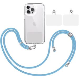 TBOC Pack: Cordino Catenella Laccio Strap Porta Cover [Azurro] + 2 toppe di fissaggio aggiuntive Telefono Cellulare Collo - Tracolla Catenina cordini Phone Cellulari Telefoni Universale Laccetti