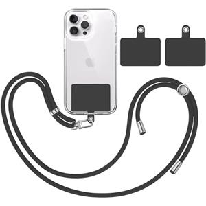 TBOC Cordino Catenella Laccio Strap Porta Cover [Nero] + 2 Toppe di Fissaggio Aggiuntive [Nero Opaco] Telefono Cellulare Collo - Tracolla Catenina Cordini Cellulari Telefoni Universale Laccetti