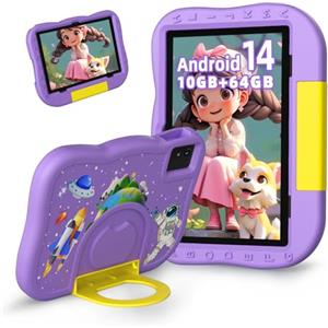 Rebecco Android 14 Tablet per Bambini da 10 pollici, 10+64GB Octa-Core, 1TB SD Card Espandibile, Controllo Parentale, Doppia Fotocamera, Tablet per Bambini con Custodia, (Viola)