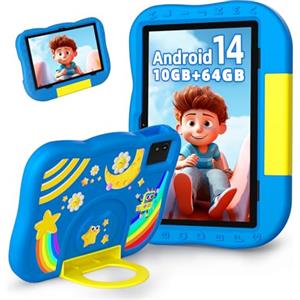 Rebecco Tablet per bambini 10 pollici Android 14 tablet per bambini con octa-core, 6000 mAh, 10GB RAM + 64GB ROM, doppia fotocamera, WiFi, BT5.3, controllo parentale, bambini Tablet di apprendimento bambini