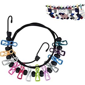 FuninCrea Stendibiancheria, Stendibiancheria Portatile Elastica con 12 Clip Colorate e 13 Bottoni Stendibiancheria Multifunzionale Antiscivolo per Balcone Esterno Campeggio Stendibiancheria, Calzini