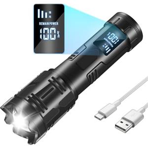 HOSONIC S-52 Torcia LED Potente Professionale, 90000 Lumen Torcia Piccola Ricaricabile con Display Digitale LCD, Messa A Fuoco Regolabile, 4 Modalità Torcia A Mano USB C Per il Campeggio Cane A Piedi