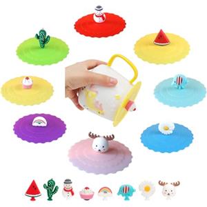 Guidre 8 Pezzi Coperchi per Tazza in Silicone coperchi per tazze sigillati e antipolvere Coperchi Tazza Silicone Riutilizzabile Copri Tazza Rotondi Coperchi per tazze da caffè Coperchio della tazza creativa