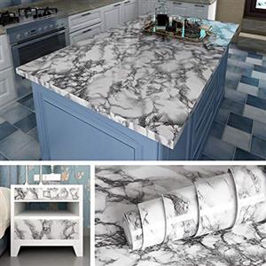 Livelynine Carta Adesiva Effetto Marmo Grigio Pellicola Adesiva per Mobile Armadio Piano Da Lavoro Cucina Rivestimento Mobili Adesivo Vinile Carta Da Parati Lavabile Top Cucina Laminato 40CMx2M