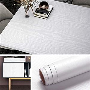 Livelynine 40CMX5M Carta Adesiva Mobili Legno Bianco Adesivi per Mobili Decorativi Carta Plastificata Adesiva Cucina Lavabile Pellicola Adesiva Cucina Top, Tavolo, Armadi, Piano da Lavoro, Guardaroba