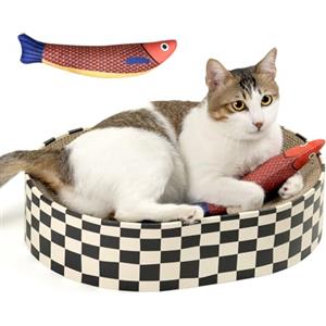 Conlun Tiragraffi per Gatti,2 in 1 Ovale Graffiatoio per Gatti Interno,Cuccia Gatto Divano Nido in Cartone Corruato,Perfetto per Regali di Compleanno e Festività(Tiragraffi&Giocattolo Gatti)
