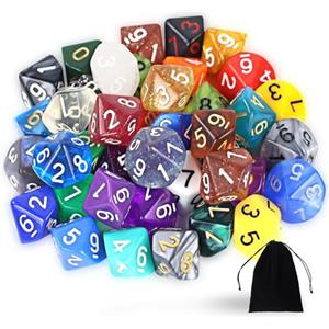 SLAKOZYT 40 Pezzi Dadi Poliedrici Colorati,D10 10 Facce Dadi Poliedrici da Gioco Set con Borse Velluto,Dungeons And Dragons Set di Dadi da Giochi di Ruolo per Giochi da Tavolo e Educazione DND RPG MTG