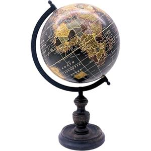 EXERZ 20cm Mappamondo Vintage Nero, Mappa inglese, con base in legno (20 cm nero)