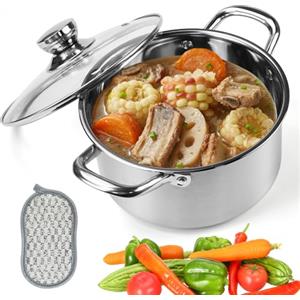HEKOBAG Pentola in Acciaio Inossidabile 3.5L Pentola per Zuppa in Acciaio Inox Pentola per Pasta Pentola Universale con Coperchio con Manici Diametro 22 cm, per Piano Cottura a Induzione e Stufa a Gas