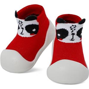 LACOFIA Scarpe Calzino Neonata Scarpe Primi Passi Pantofole Calzini Antiscivolo con Suola in Gomma Bambino Rosso 12-18 Mesi