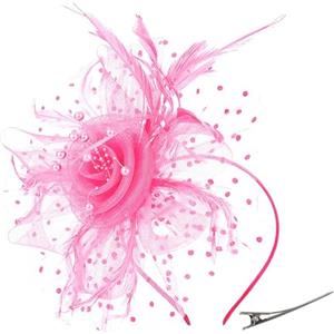 YEAMLTE Donne Fascinator Fascia, Fascinators per Capelli da Donna, Cappello Fascinator con Piume con Clip per Capelli, Fascinator Cappello, per Le Feste in Maschera (rosa）