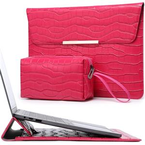 HYZUO 13,3-14 Pollici Donna Custodie per PC Portatili con Supporto per MacBook Pro 14 M3/M2/M1 A2918 A2992 A2779 A2442 2024-2021, MacBook Air 13, con Borsa Accessori, Modello Coccodrillo Rosso rosato