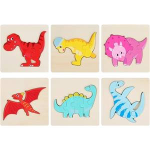 Liwein 12 Pezzi Bambini Puzzle in Legno,Liwein Puzzle in Legno Set Puzzle di Animali Puzzle 3D per Bambini per 1-6 Anni Bambini Ragazza Ragazzo Bambini Puzzle in Legno (Dinosauri)