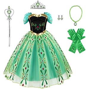 Discoball Vestito da principessa da bambina con Anna, travestimento cosplay con accessori per Halloween, Natale, ragazze, festa di compleanno, vestito da incoronazione (6-7 anni)