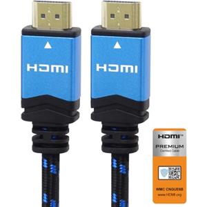 PremiumCord Cavo 4K HDMI 2.0B M/M Ad Alta velocità, 18 Gbps con Ethernet, Compatibile Video 4K@60Hz, Deep Color, 3D, Arc, HDR, Dolby TrueHD, Connettori Placcati Oro, Treccia Tessile, Nero/Blu, 1,5 m