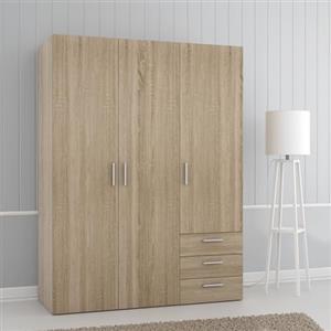 Forte Brooklyn - Armadio classico 140 con 3 ante e 3 cassetti, in legno di rovere sonoma, larghezza 139,4 cm, altezza 185 cm, profondità 54,2 cm
