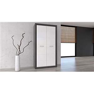 FORTE Möbel Lennox New Armadio 103 a 2 ante con telaio a contrasto, in legno bianco effetto cemento, larghezza 103 cm, altezza 197,3 cm, profondità 59,6 cm