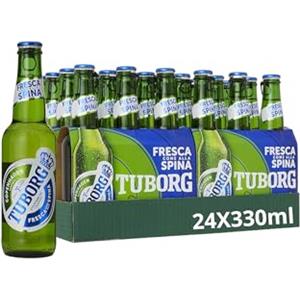 Tuborg, Cassa con 24 Bottiglie da 33cl, Birra Lager, Gusto Fresco e Dissetante, Gradazione Alcolica 5.0% Vol