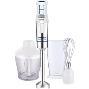 Bastilipo - TURBOMIX-1200ACC, Frullatore a braccio, 1200 W, 4 cucchiai in acciaio inox, asta montabile chiaro e tritatutto, colore: bianco/acciaio