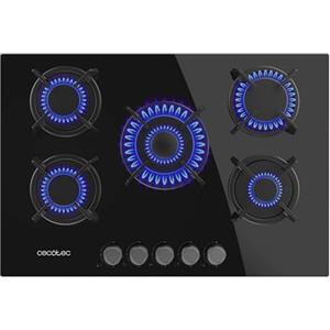 Cecotec Piano Cottura Gas Butano e Naturale 5 Fuochi Bolero Squad G 5200S Glass Black, 11000W, Vetro Nero, Griglie Individuali Ghisa, WOK Tripla Corona, Accensione Elettrica, Sistema Sicurezza
