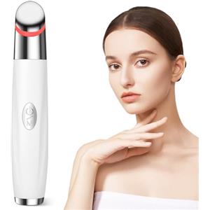 Aolso Massaggiatore Viso,Radiofrequenza Viso,Contorno Occhi Massaggiatore Antietà con Luce Rossa e Blu,Massaggiatore Elettrico per Contorno Occhi per anti-invecchiamento e Riduce le Rughe(Bianco)