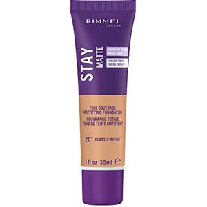 Rimmel London Rimmel Fondotinta Stay Matte, Mousse Opacizzante a Lunga Tenuta per Pelli Grasse e Miste, 201 Classic Beige, 30 ml