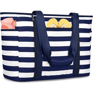 KTUEOV Borsa Mare Grande XXL Famiglia, Impermeabile 45L Borsa Spiaggia Donna con Cerniera 12 Tasche Borsone Mare Uomo Spiaggia Pieghevole Leggera per Piscina Viaggio Palestra Shopping